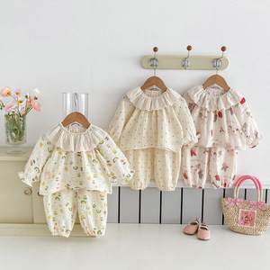 Nuovo Set <span class=keywords><strong>Pigiama</strong></span> Primaverile e Autunnale 2026 per Bambina, Stile Occidentale, Top e Pantaloni, Due Pezzi - Product Image 1