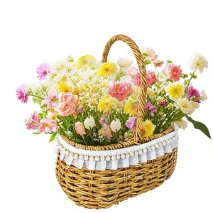 Panier de fleurs artificielles réalistes, centre de table en rotin tressé fait main pour la décoration de la maison, des mariages et des fêtes, style ferme nordique - Product Image 1