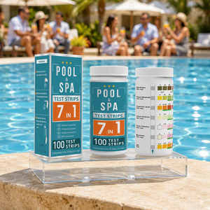 Kit de test d'eau SPA et piscine 7-en-1 personnalisable OEM, bandelettes de test d'eau multiparamètres pour spa et piscine, 100 bandelettes - Product Image 1