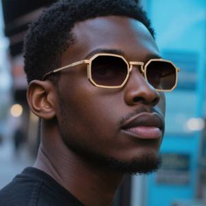 KSL-98347 Lunettes de soleil carrées en métal pour hommes, monture noire, protection UV400, classe 2, verres PC pour usage extérieur - Product Image 4