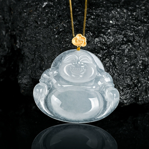 Pendentif Bouddha Maitreya en jade naturel du Myanmar véritable, en or 18 carats, pendentif en jade de qualité supérieure pour femmes - Product Image 3