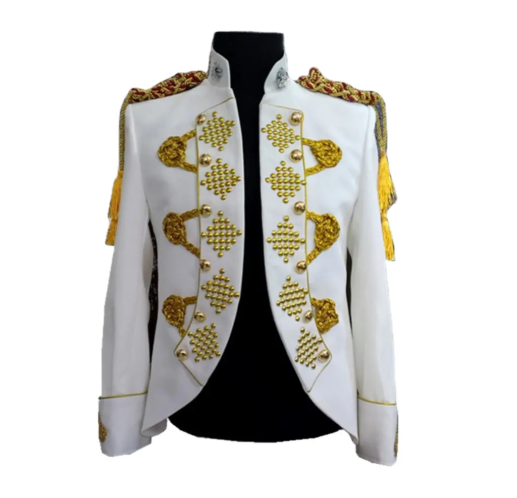 Veste de costume de Prince à glands dorés pour hommes, col montant de marque, coupe Slim, Blazers Steampunk gothiques Vintage, Costumes uniformes