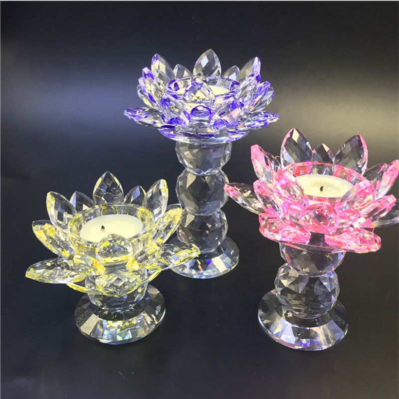 High Quality Colorful Crystal Lotus Flower Candle Holder For Home Decor