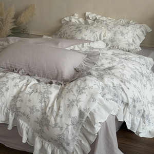 Manxin Floral Cotton <b>Bedding</b> <b>Set</b> 40 Count Ruffle Home Use Twill Weave Sheet Style - Product Image 1