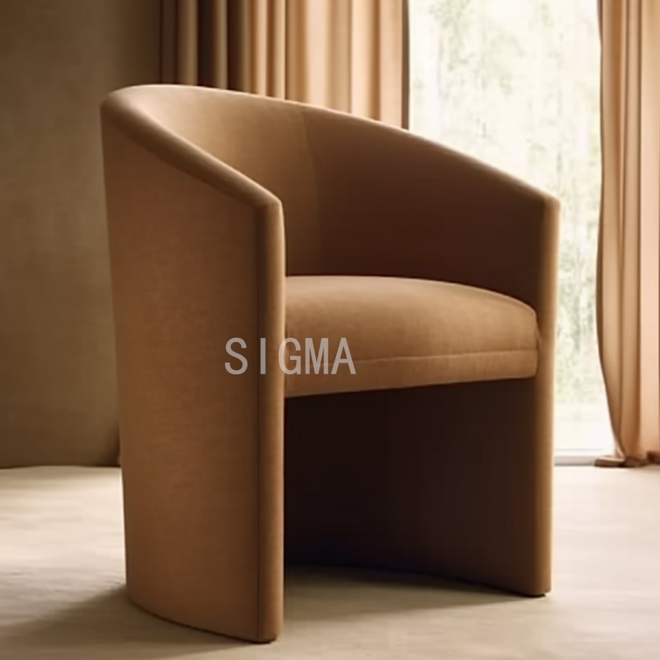 Hot Sale Leisure Armchair Modern Backrest White Fabric Wood Dining Chair