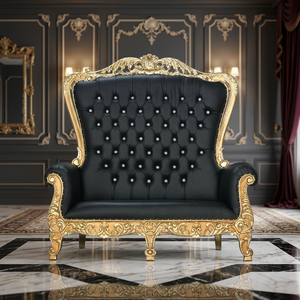 Black Gold Durable Midcentury Tufted Fabric Queen Chair with Solid Wood <b>Frame</b> for Living Room Bedroom Wedding Home Furniture - Product Image 2