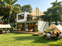 Structure de conteneur préfabriquée moderne et respirante à double étage pour restaurant, appartement, maison, bureau, hôtel, villa - Portable et extérieur