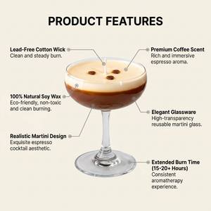 Luxury Martini Glass Scented Soy Wax <b>Candle</b> Realistic Cocktail Design For Bar Cart Decor Wholesale Private Label Premium <b>Set</b> - Product Image 3