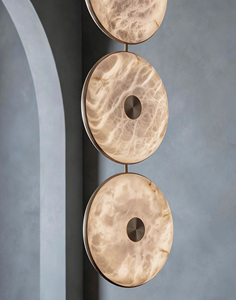 Modern Disc Style Natural Marble Pendant <strong>Light</strong> Luxury with Brass Spanish Alabaster for Hotel Lobby Living Room <strong>Island</strong> Villa Hall - Product Image 6