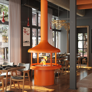 Modern 360 °   Cheminée suspendue <span class=keywords><strong>à</strong></span> rotation libre, <span class=keywords><strong>à</strong></span> <span class=keywords><strong>foyer</strong></span> <span class=keywords><strong>fermé</strong></span>, montée au plafond, d'angle, pour charbon de bois - Product Image 3