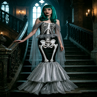 Ensemble de costume de sirène squelette pour femme, déguisement d'Halloween avec châle en tulle