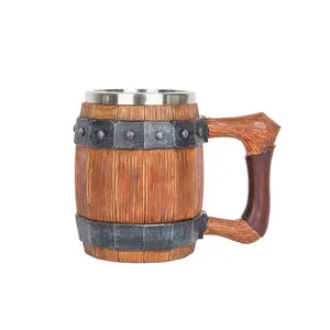 Wholesale Wood Steel Beer Mugs Restaurant Viking Drinking Beer and Wine Mugs With Handle For Tableware Bar Accessories