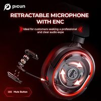 Casque Gaming Sans Fil Picun G2 Son Surround Virtuel 7.1 Éclairage RGB Faible Latence Bluetooth 2,4 GHz