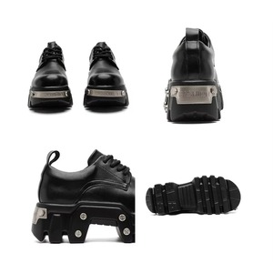 78059 Chaussures Derby à semelle épaisse style punk, tendance mode, pour homme, en cuir, grande taille, style métallique, chaussures de moto pour homme - Product Image 6