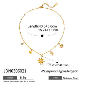 J & D diseño Original 18K oro Acero inoxidable piedra lunar sol anillo piedra lunar circón estrella Luna collar ópalo sol collar conjunto - Product Image 6