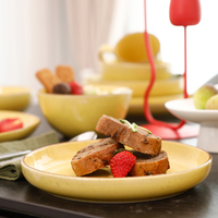 Service de table en céramique jaune 20 pièces, assiettes et bols classiques, style nordique, passe au lave-vaisselle et au micro-ondes, décoration pour la maison et la cuisine