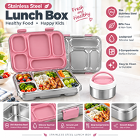 Boîte à bento en acier inoxydable, compatible lave-vaisselle, avec couvercle en silicone anti-fuite, pour enfant, 5 compartiments, compatible lave-vaisselle