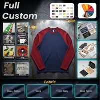 Kaos Raglan Lengan Panjang Warna Vintage Pria 235G Katun Murni Oversized Streetwear Custom Logo Grosir