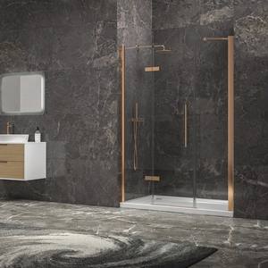 Kamalu KT6000RG 130cm porta doccia a battente 2 pannelli fissi spazzolato oro rosa rettangolo vassoio dritto per il bagno - Product Image 2