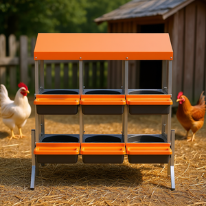 Nichoirs à poules orange à 6 compartiments en acier galvanisé et plastique haute résistance pour la collecte des œufs – Équipement avicole - Product Image 2