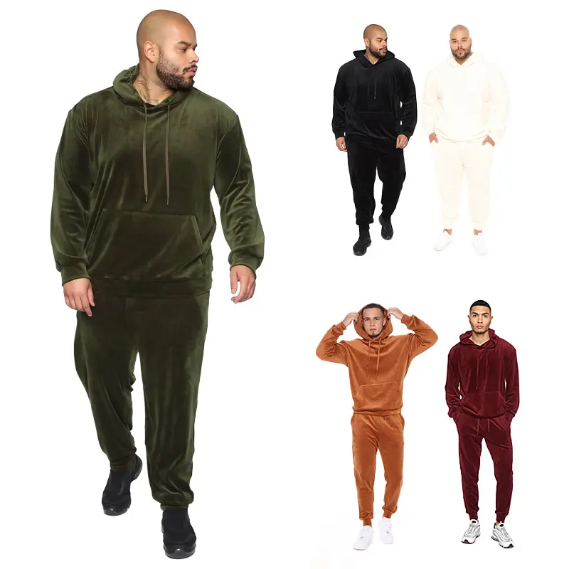 Survêtement en velours pour homme, ensemble deux pièces, Sweat-shirt à capuche et Polyester