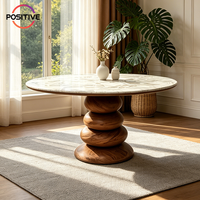 Table à manger ronde de luxe avec plateau en marbre terrazzo, base en bois massif, style design nordique, mobilier moderne pour la maison