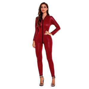MOGlovers Sexy Hot Black <strong>Red</strong> <strong>PVC</strong> Catsuit Fashion Woman <strong>Bodysuits</strong> Zipper Crotch Leather Mesh One Piece Jumpsuit - Product Image 2