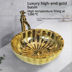 <span class=keywords><strong>Lavabo</strong></span> rond en céramique plaqué or de luxe moderne et tendance haute qualité Wayon pour salles de bain - Product Image 4