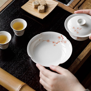 Hand Painted Iron Red Pine Breeze Flower Irregular Tea <b>Plate</b> For Snack And Tea Serving Dehua <b>Ceramic</b> Dish - Product Image 2