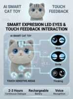 Peluche interactive chat tabby argenté, jouet parlant intelligent alimenté par ChatGPT, animal en peluche multilingue pour l'apprentissage précoce, poupée mignonne