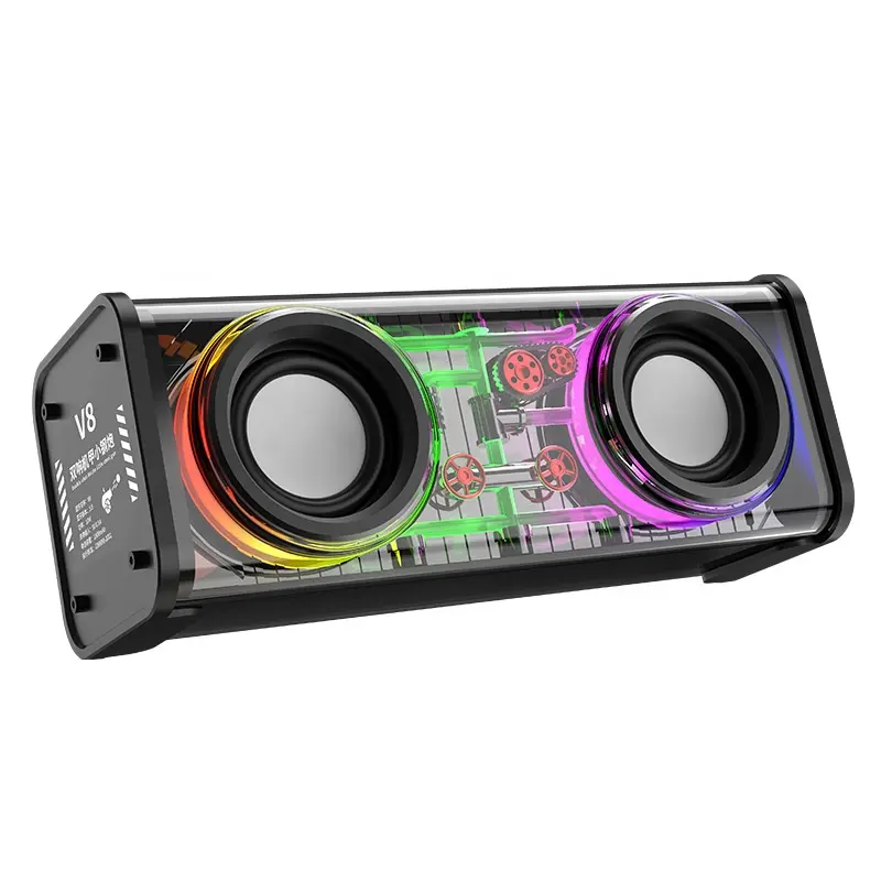 10W klakson ganda V8 Speaker Mecha portabel, Speaker Bass nirkabel RGB BT 5.0 dengan lampu LED KC