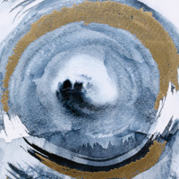 Art mural abstrait en spirale, design bleu et or, peinture sur toile avec cadre en bois noir