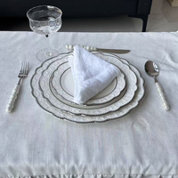 Service de vaisselle en porcelaine de luxe, style arabe, bord argenté, assiette de présentation en céramique pour mariage et événements
