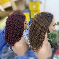 Peluca de cabello virgen con cutícula alineada 99J rizada birmana prearrancada, peluca de encaje con cierre 5X5 de Color Borgoña súper doble dibujado de 16 pulgadas en oferta