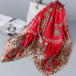 90*90cm Luxury Silk Large <strong>Square</strong> <strong>Scarf</strong> for Women Elegant Floral Chain Designer <strong>Square</strong> Satin <strong>Scarf</strong> Silky Feel Faux Silk <strong>Scarf</strong> - Product Image 2