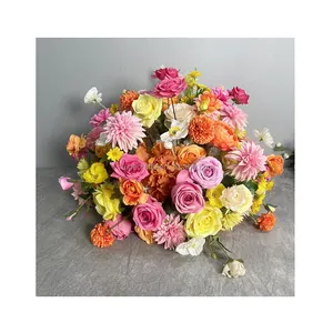 Wedding table flower arrangement decoration yellow and orange flower ball center pieces wedding ball flowers indian