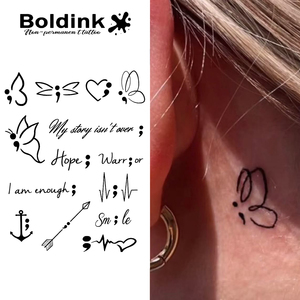 รอยสักชั่วคราว<span class=keywords><strong>ลาย</strong></span><span class=keywords><strong>ผีเสื้อ</strong></span>แบบกึ่งถาวร ยี่ห้อ Boldink Custom Semicolon Butterfly Hope ติดทนนาน 2 สัปดาห์ กันน้ำ ใช้หมึกจากน้ำผลไม้จาเกา - Product Image 1