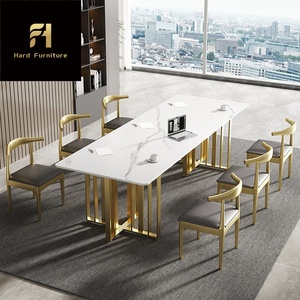 High Quality Luxury <strong>Thin</strong> Marble Top <strong>Dining</strong> <strong>Table</strong> White Gold for Villa and Hotel for Home Furniture - Product Image 4