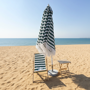 Sombrilla <span class=keywords><strong>de</strong></span> Playa Anti-UV Impermeable con Base, Sombrilla <span class=keywords><strong>de</strong></span> Patio a Rayas Impermeable, Azul y Blanco, Estilo Boho, con Borlas, para Exteriores - Product Image 4