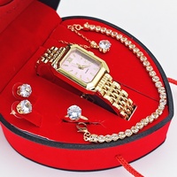 Coffret Cadeau d'Affaires Premium 5 pièces : Montre à Quartz Élégante pour Femme et Bijoux en Cristal avec Boîte Cœur Rouge pour la Saint-Valentin 2026