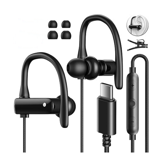 Type-C Digital Wired Earbuds Featuring Ergonomic Ear Hooks USB-C Earphone Extra Small Ear Tips Enhanced Bass for Sports Fitness