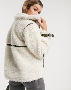Cappotti KY da donna con colletto spalancato con chiusura a Zip con tasche funzionali fibbie invernali in pelle Borg Coa giacca in pile da donna - Product Image 3