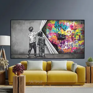 Decoración del hogar Banksy Street para niño y niña, pintura de cortina, carteles, impresiones, imagen de pared, grafiti, lienzo, dinero, impresión artística pop