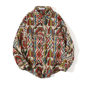 Chaqueta Bomber de Lana para Hombre, Estilo Vintage, Talla XL, Holgada, Manga Larga, Estilo Occidental, Otoño, ODM, Estampado Azteca Navajo, Tinte Liso en la Parte Delantera - Product Image 3