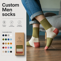 Chaussettes mi-mollet pour hommes, personnalisables avec logo OEM, en fibre de bambou respirante et très élastique, color block, pour le printemps et le quotidien