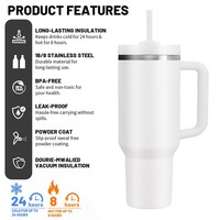 Gobelet isotherme chaud/froid 30oz 40oz avec poignée, couvercle à paille et fonction de température LED, en acier inoxydable 304 de qualité alimentaire, pour voyage et voiture