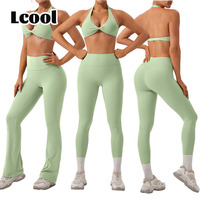 Lcool Custom Atletische Gym Kleding Sportkleding 2 Stuks Hoge Taille Flare Leggings Set Activewear Zachte Vrouwen Workout Sets