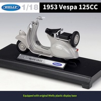 WELLY 1:18 Vespa 1953 125CC Skuter Mainan Die-cast Sepeda Motor Kendaraan Model Logam Paduan untuk Kolektor Pajangan Hadiah Grosir