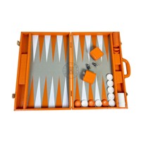 Jeu de backgammon de voyage pliable de luxe en crocodile orange avec gobelets à dés et pions, cadeau haut de gamme pour adultes