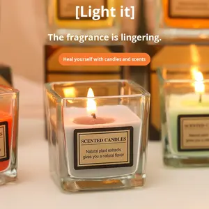 Tasse en verre de cire de soja faite à la main, bougie parfumée, sans fumée, parfum de jacinthe <span class=keywords><strong>sauvage</strong></span>, boîte cadeau de la Saint-Valentin pour les anniversaires - Product Image 4